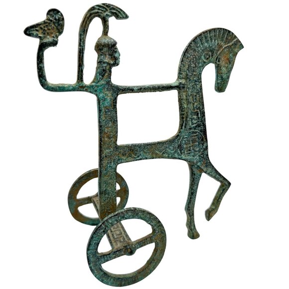 MCM Frederick Weinberg Style Greek Etruscan Warrior Horse Chariot Bronze Statue - Picture 1 of 10